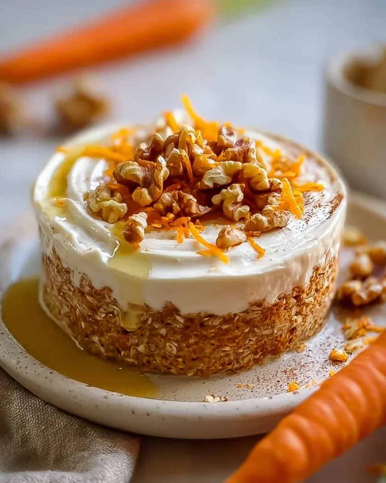 Bowl of Tasty Carrot Cake Overnight Oats topped with nuts and raisins