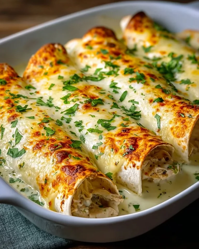 Delicious white rotisserie chicken enchiladas topped with cheese and sauce
