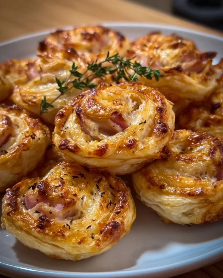 Turkey and Cheese Puff Pastry Pinwheels ready to serve as a delicious snack