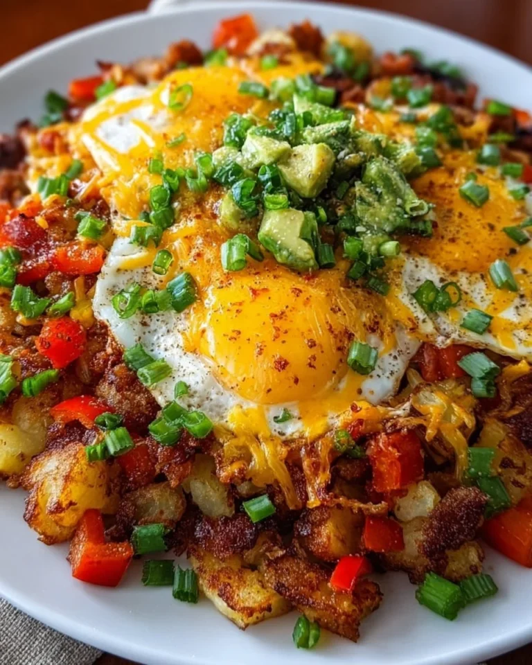 Ultimate Loaded Breakfast Hash with potatoes, eggs, and fresh ingredients.