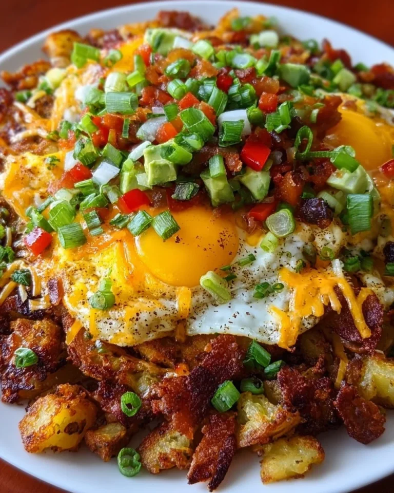 Delicious Ultimate Loaded Breakfast Hash with eggs, potatoes, and vegetables