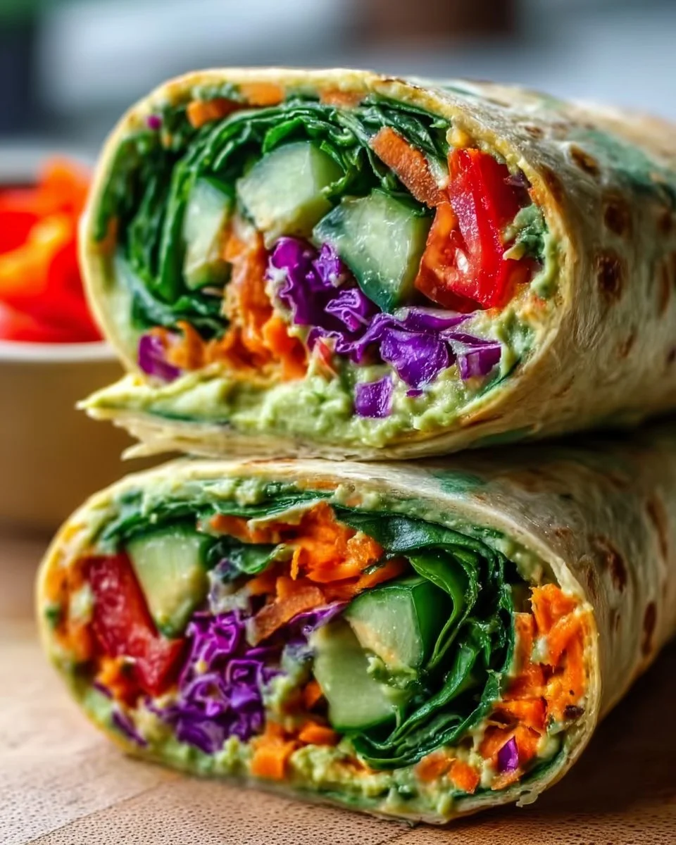 Delicious vegan veggie wraps with fresh vegetables and sauces