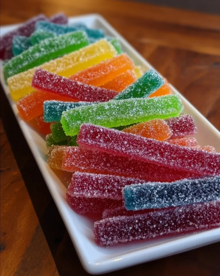 Colorful gummy fruit sticks in various flavors on a white background