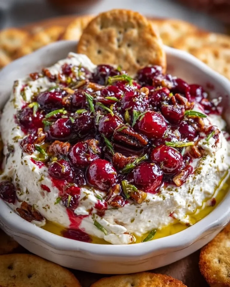 Creamy Whipped Cranberry Feta Dip served with crackers