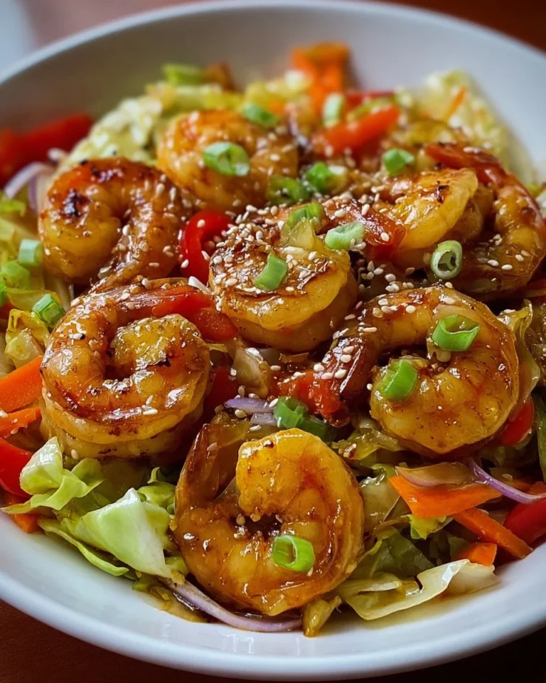 Delicious Asian shrimp and cabbage stir fry in a vibrant bowl