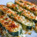 Baked Parmesan Zucchini Gratin topped with golden cheese and herbs