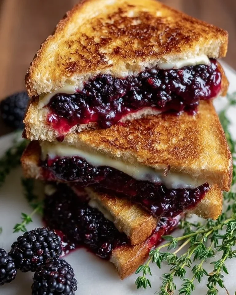 Balsamic Blackberry Grilled Cheese sandwich with melted cheese and fresh blackberries