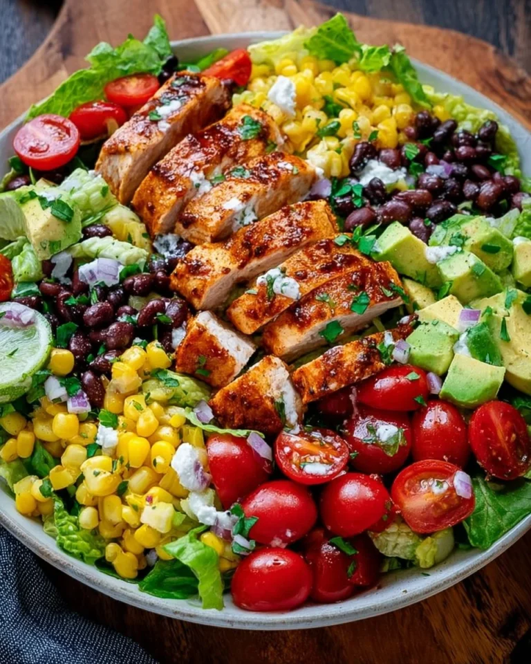 Delicious BBQ Chicken Salad served in a bowl with fresh ingredients and a smoky dressing.