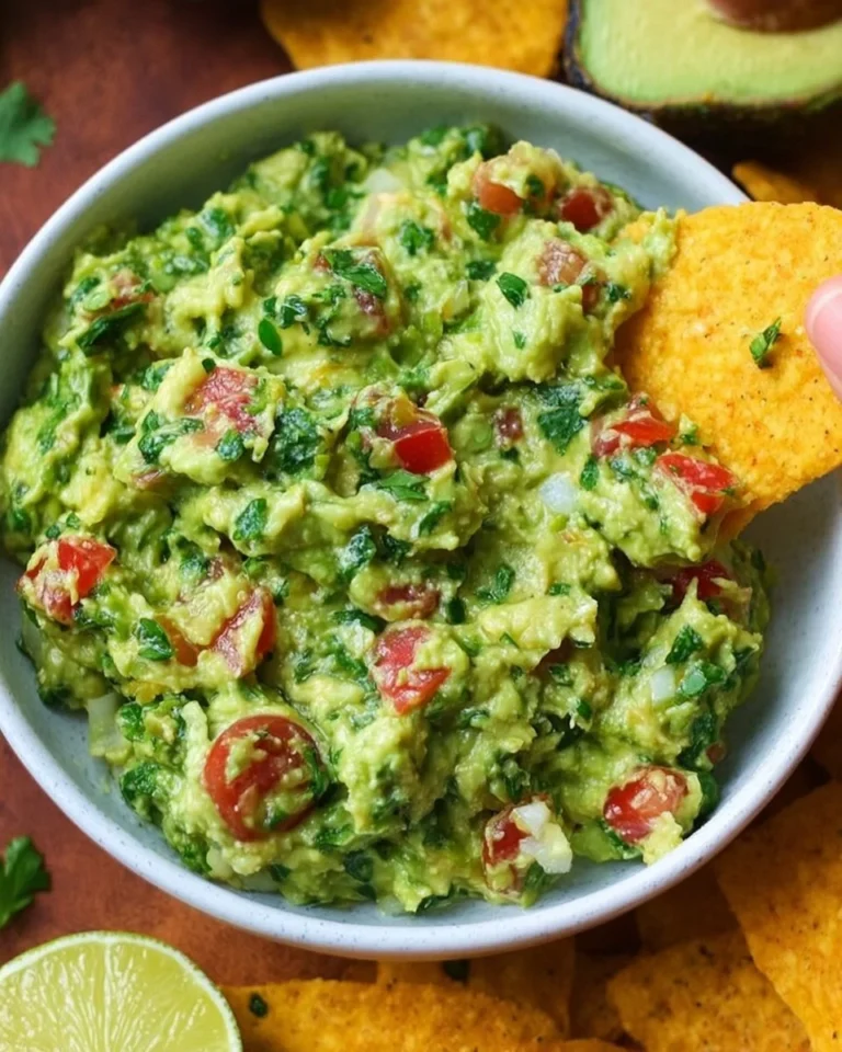 Bowl of fresh guacamole made with ripe avocados and spices
