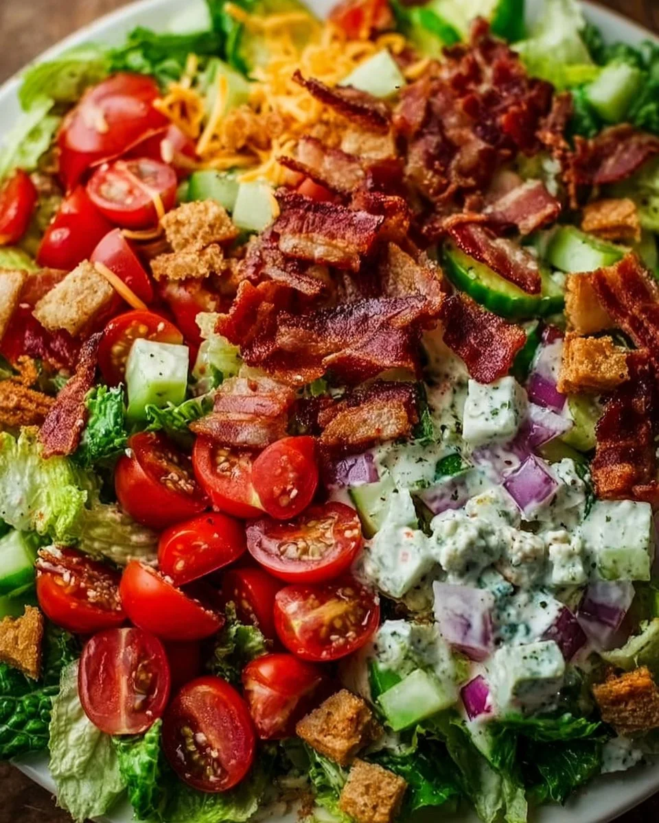 Delicious BLT chopped salad with crispy bacon, lettuce, and tomatoes