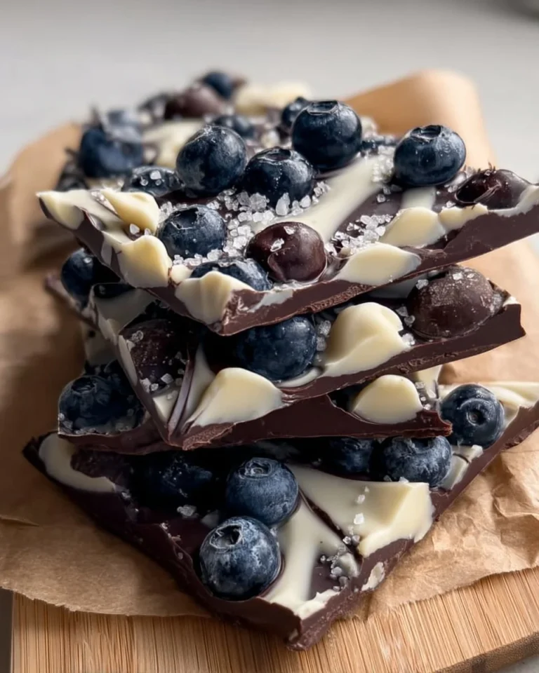 Delicious homemade blueberry chocolate bark with fresh berries and chocolate