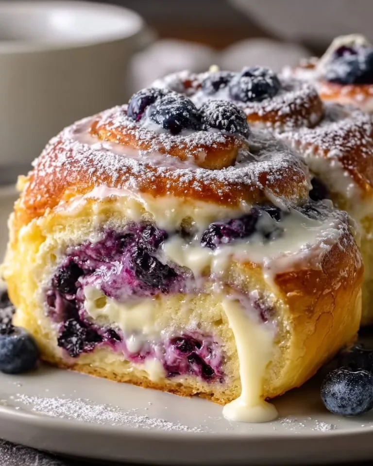 Delicious blueberry sweet cheesecake rolls on a plate with fresh blueberries