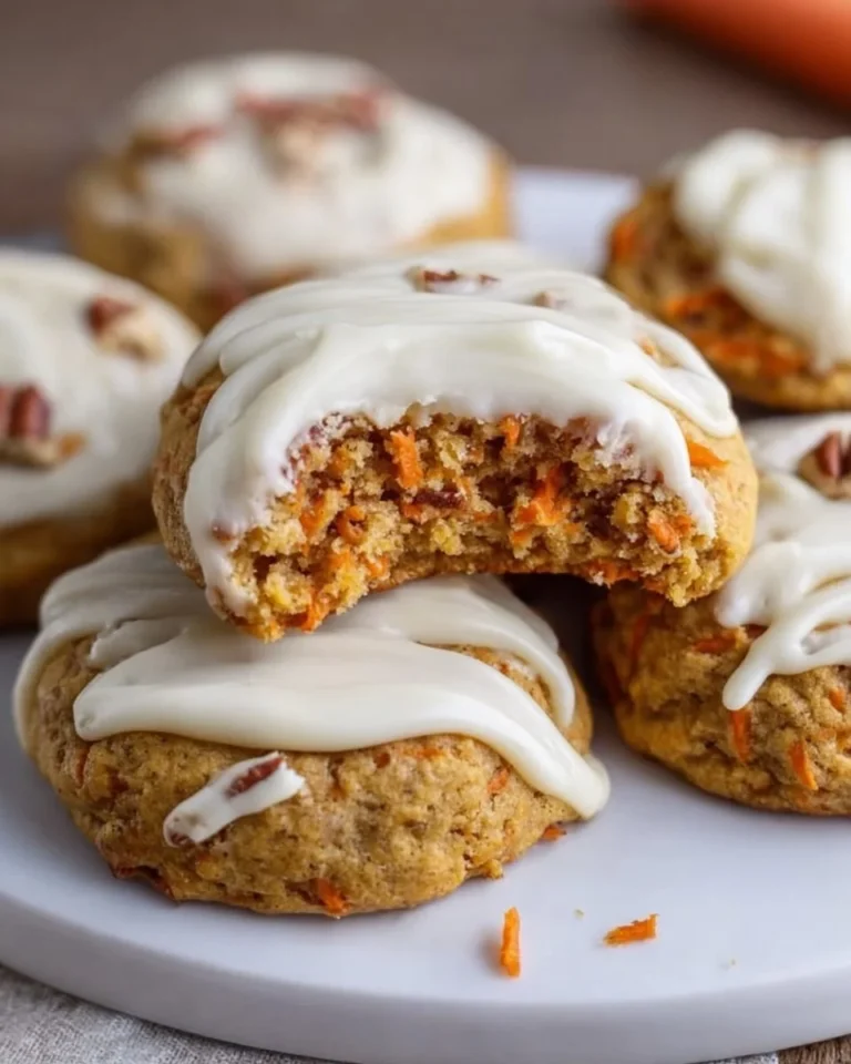 Freshly baked Carrot Cake Cookies topped with cream cheese frosting