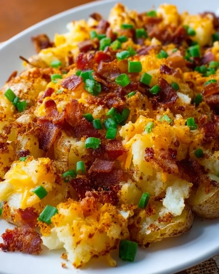 Cheesy breakfast potatoes served on a plate with herbs and spices