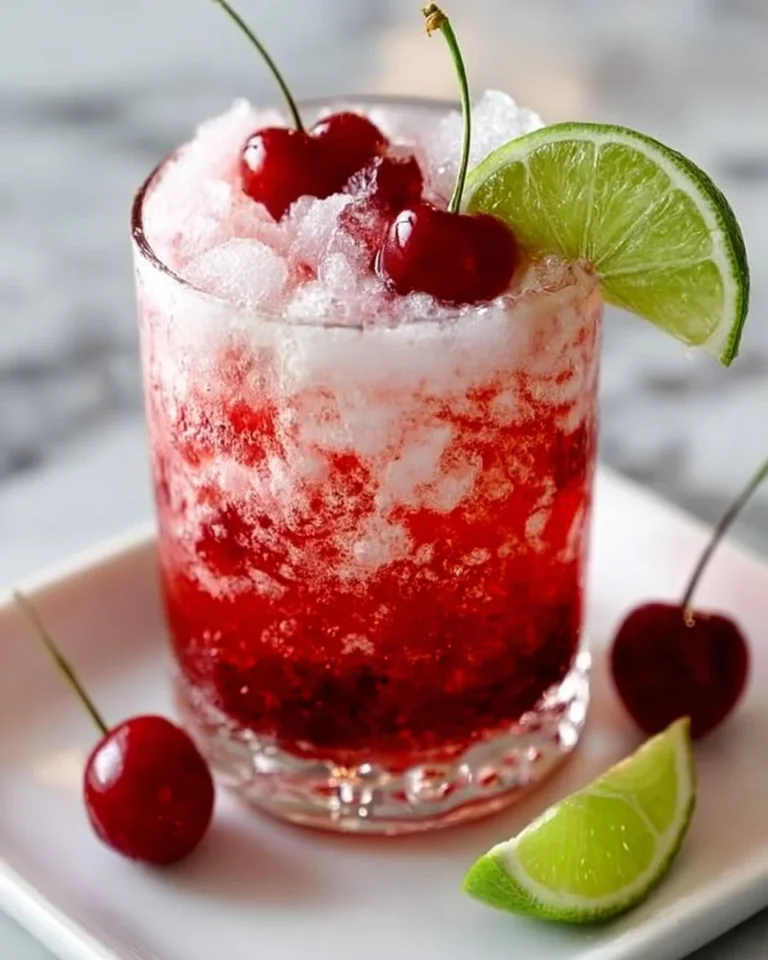 Refreshing Cherry Lime Frost Dirty Soda in a glass with ice and lime garnish