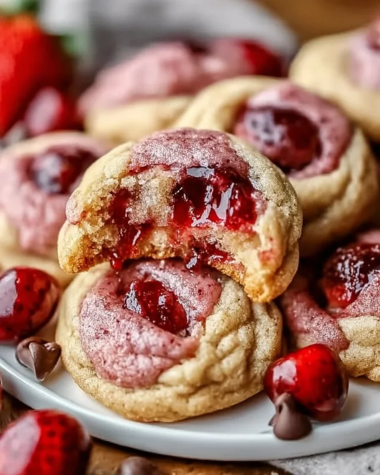 Freshly baked Cherry Strawberry Cookies with vibrant red fruits