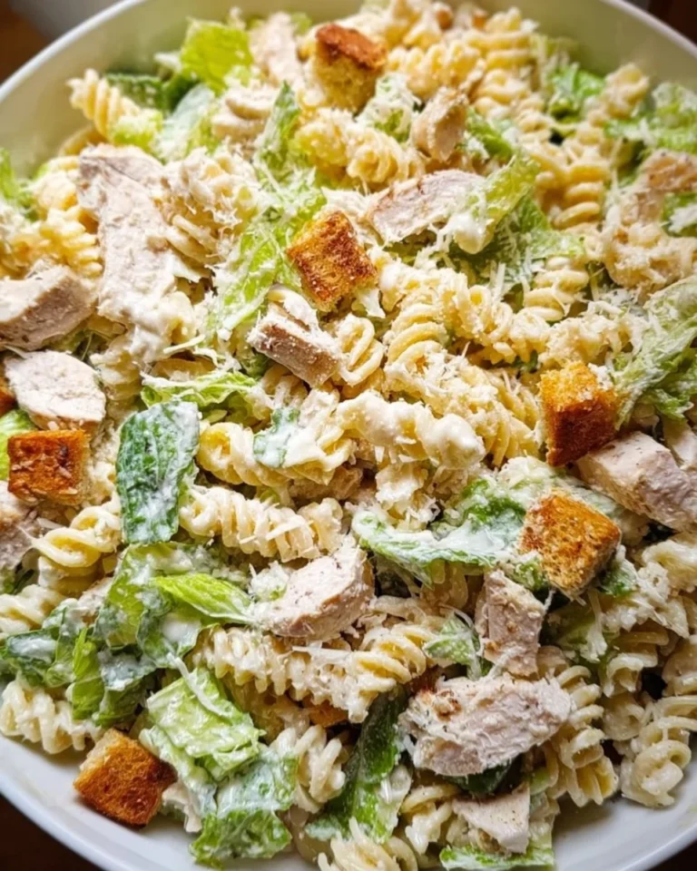 Delicious Chicken Caesar Pasta Salad with fresh ingredients and creamy dressing