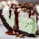 Delicious classic Grasshopper Pie dessert with mint green filling