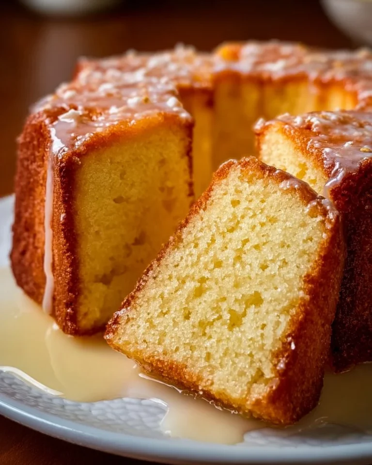 Classic pound cake served on a plate with a slice cut out