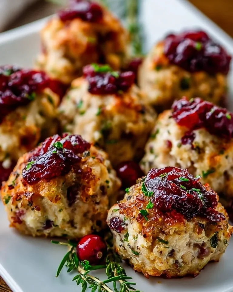 Cranberry Turkey Stuffing Balls served on a festive platter