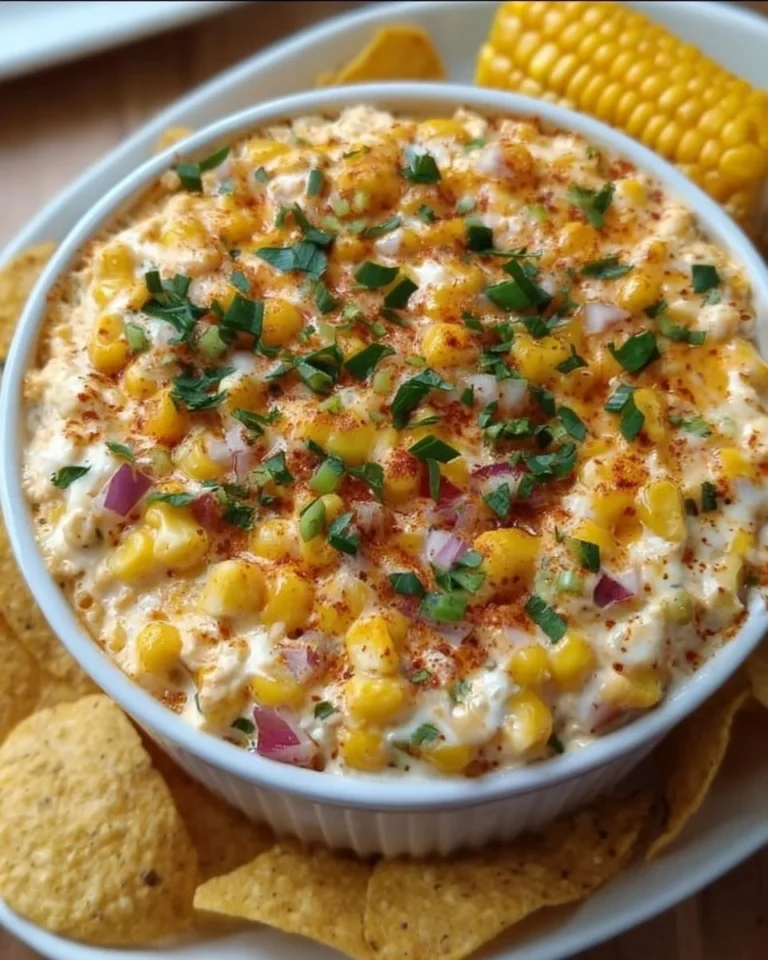 Creamy Mexican corn dip served in a bowl with tortilla chips