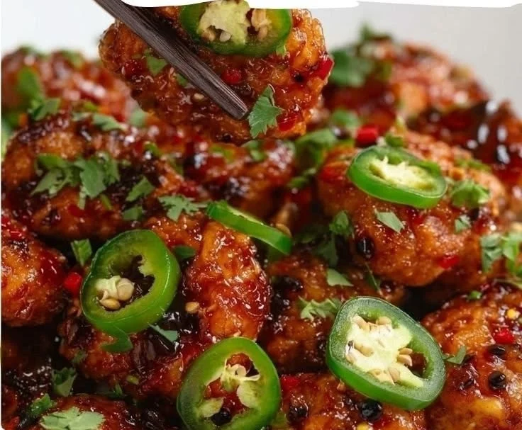 Crispy spicy jalapeño chicken served with fresh vegetables