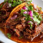Crock Pot Birria Tacos served with fresh cilantro and lime