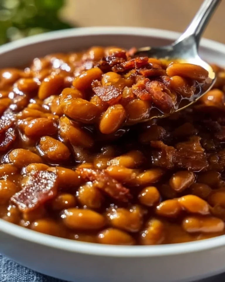 Delicious crockpot baked beans served in a bowl, perfect for gatherings.