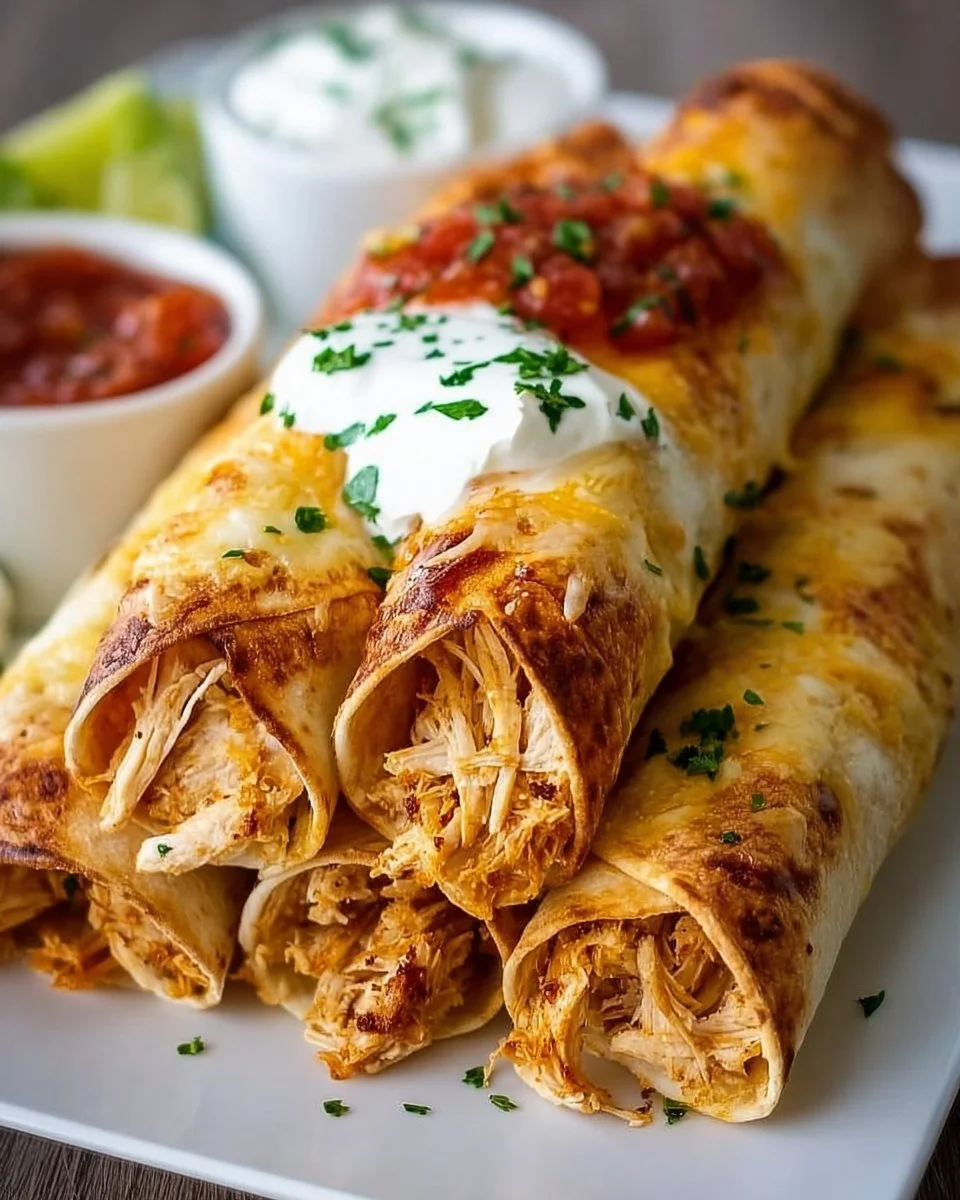 Delicious Crockpot Chicken Taquitos ready to serve