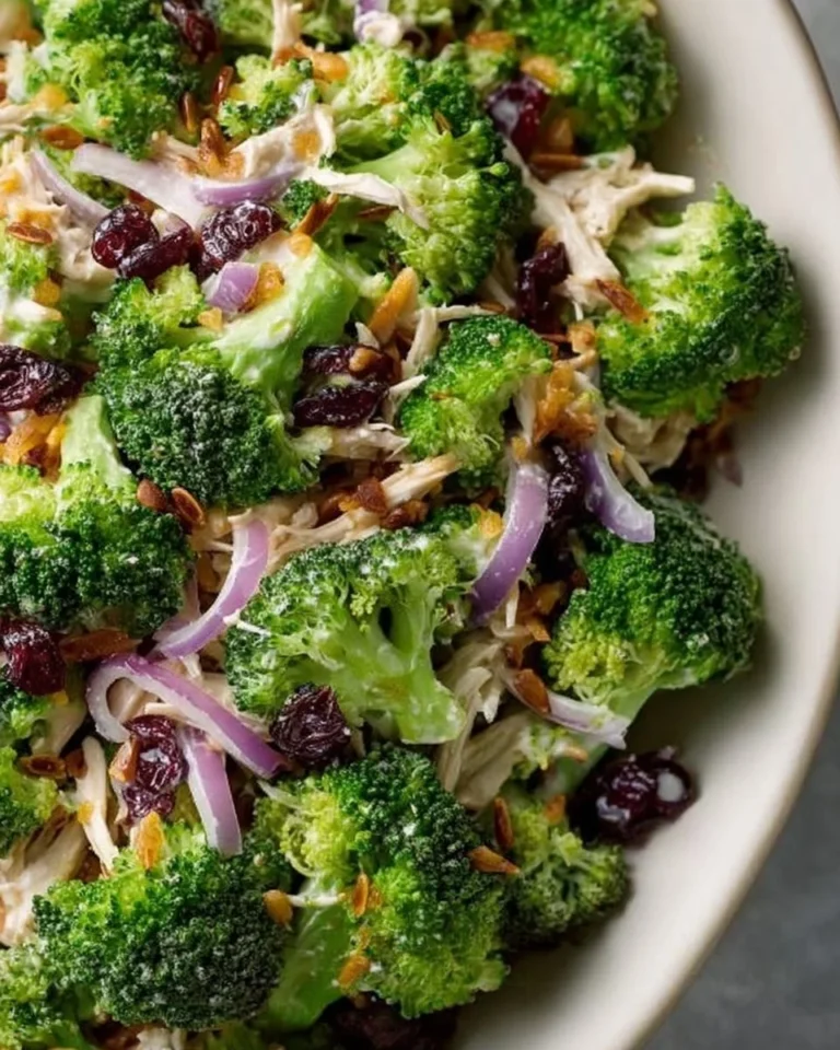 Fresh and colorful easy broccoli salad with veggies and dressing