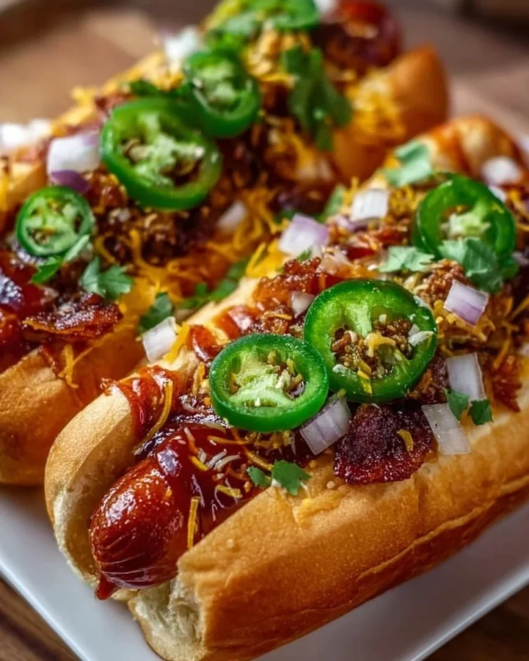Firecracker Hot Dogs topped with spicy ingredients ready for grilling
