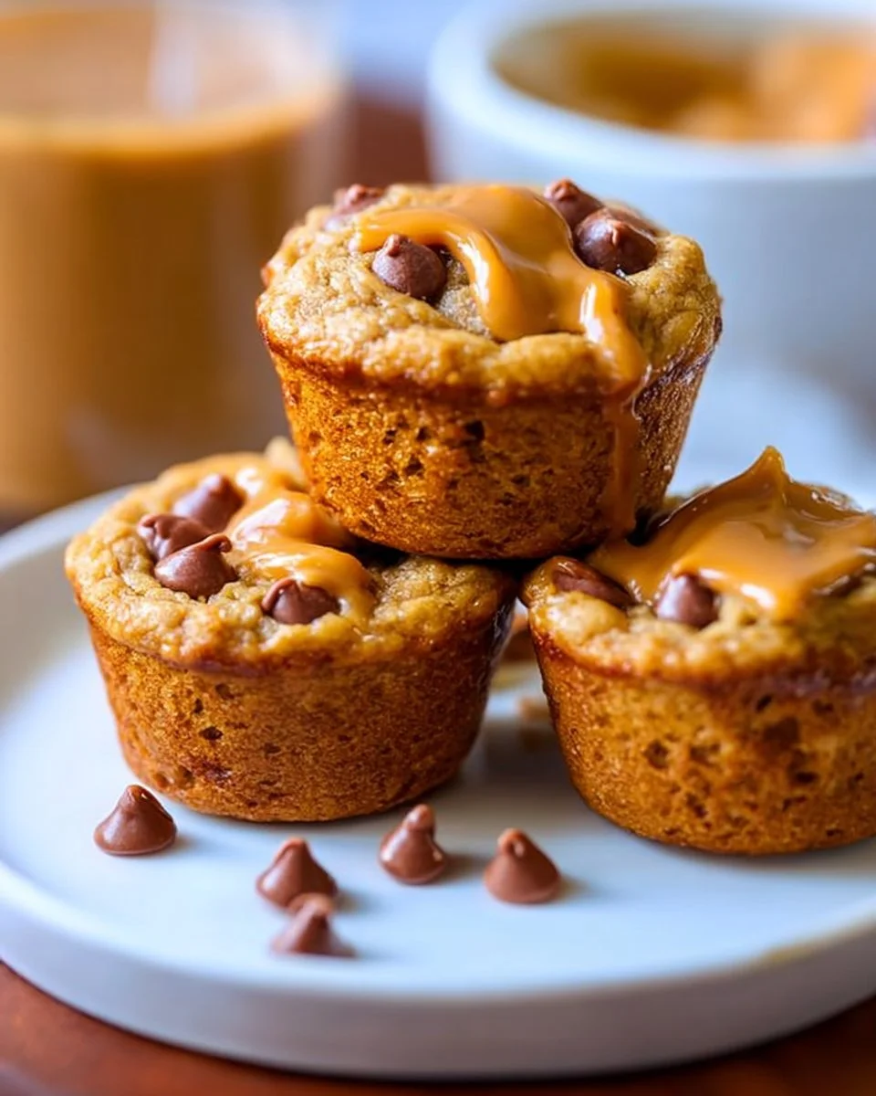 Flourless peanut butter muffins fresh out of the oven topped with peanuts.