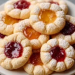 Delicious flower jam thumbprint cookies with colorful jam filling