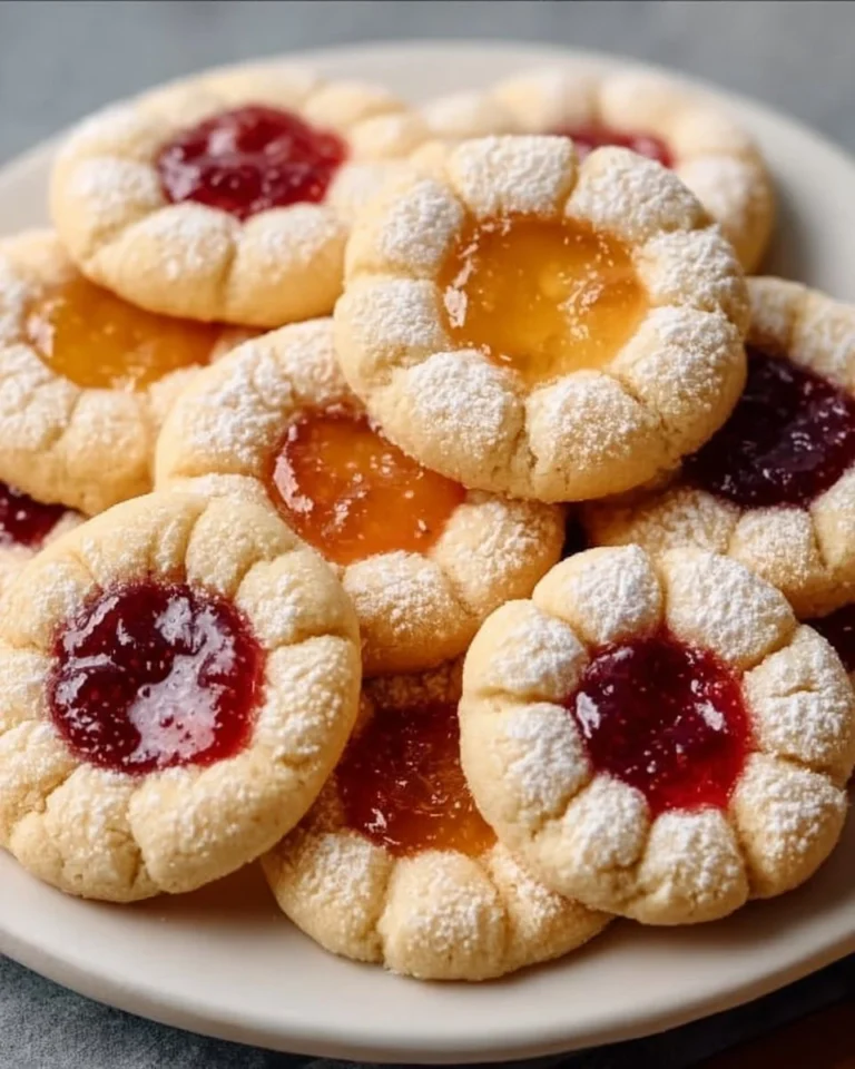 Delicious flower jam thumbprint cookies with colorful jam filling