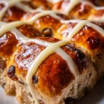 Golden Apple Hot Cross Buns freshly baked with spices and glazed topping