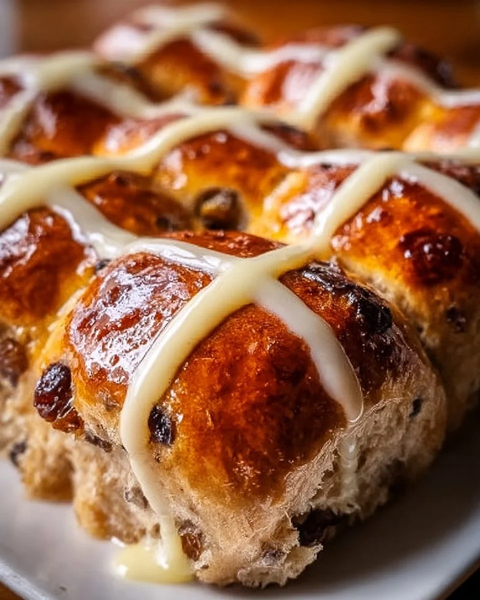 Golden Apple Hot Cross Buns freshly baked with spices and glazed topping