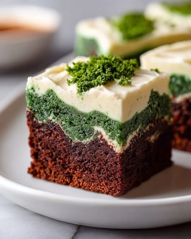 Delicious green velvet brownies with creamy cream cheese frosting on top