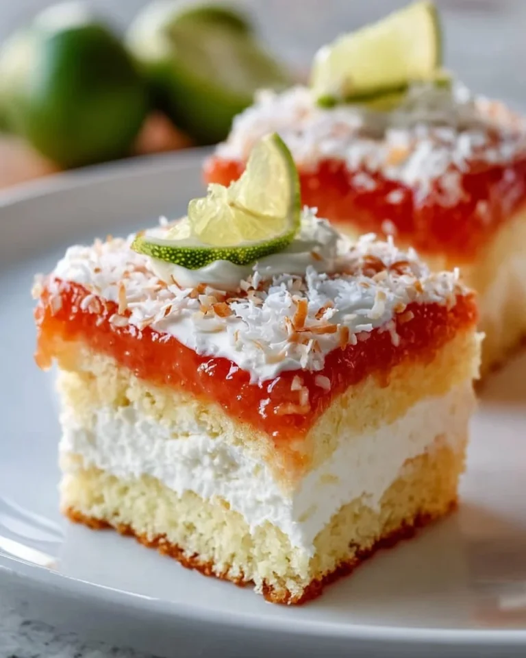 Slice of Hawaiian Guava Cake with tropical fruits on a plate
