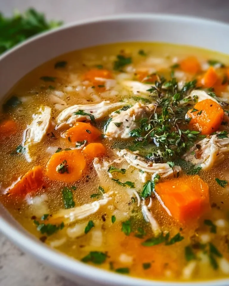 Bowl of Healthy Healing Chicken Soup filled with fresh vegetables and herbs