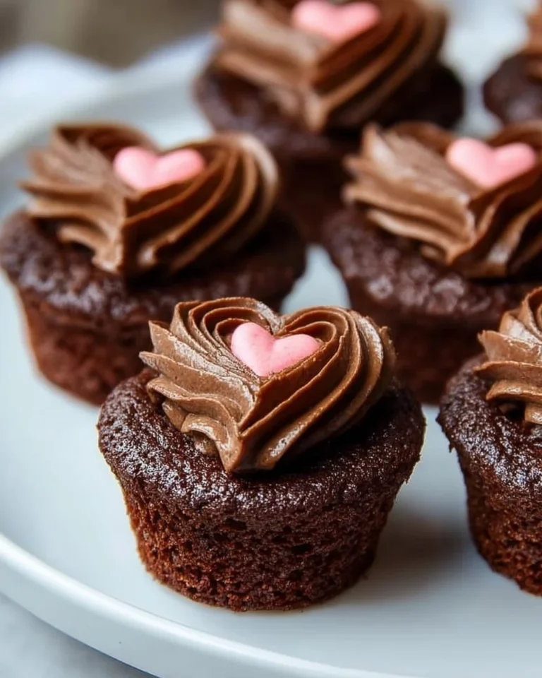 Heart-shaped chocolate cupcakes topped with rich frosting