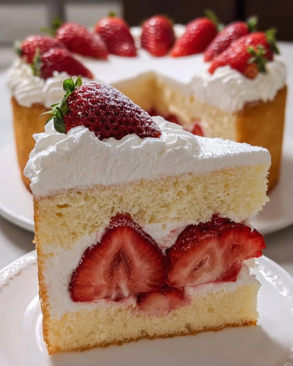 Delicious Japanese Strawberry Shortcake with fresh strawberries and whipped cream