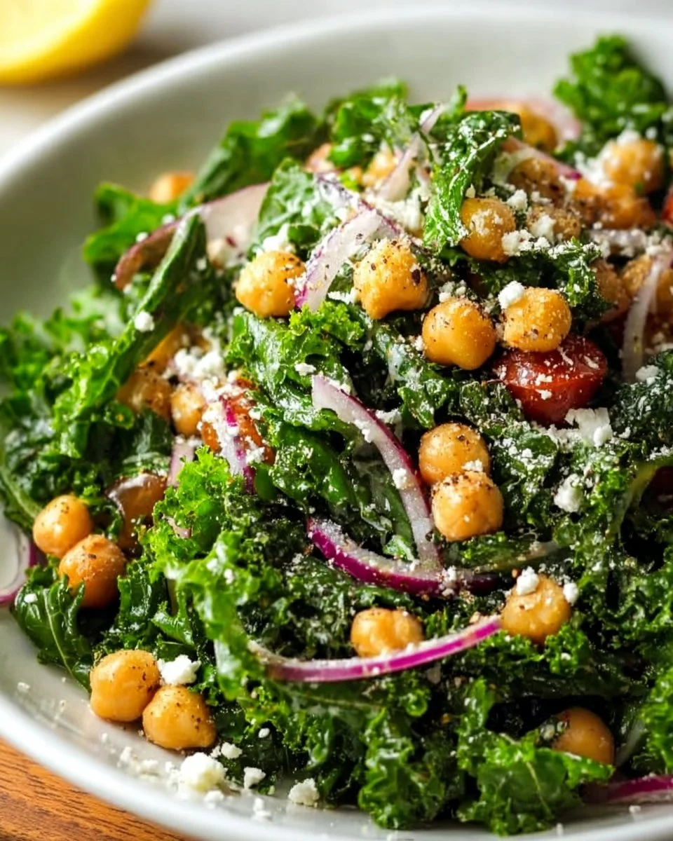 Kale Chickpea Salad with fresh vegetables and dressing