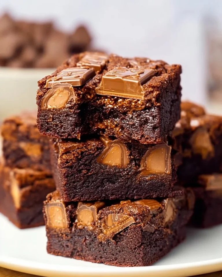 Delicious Kit Kat brownies topped with crispy chocolate bars.