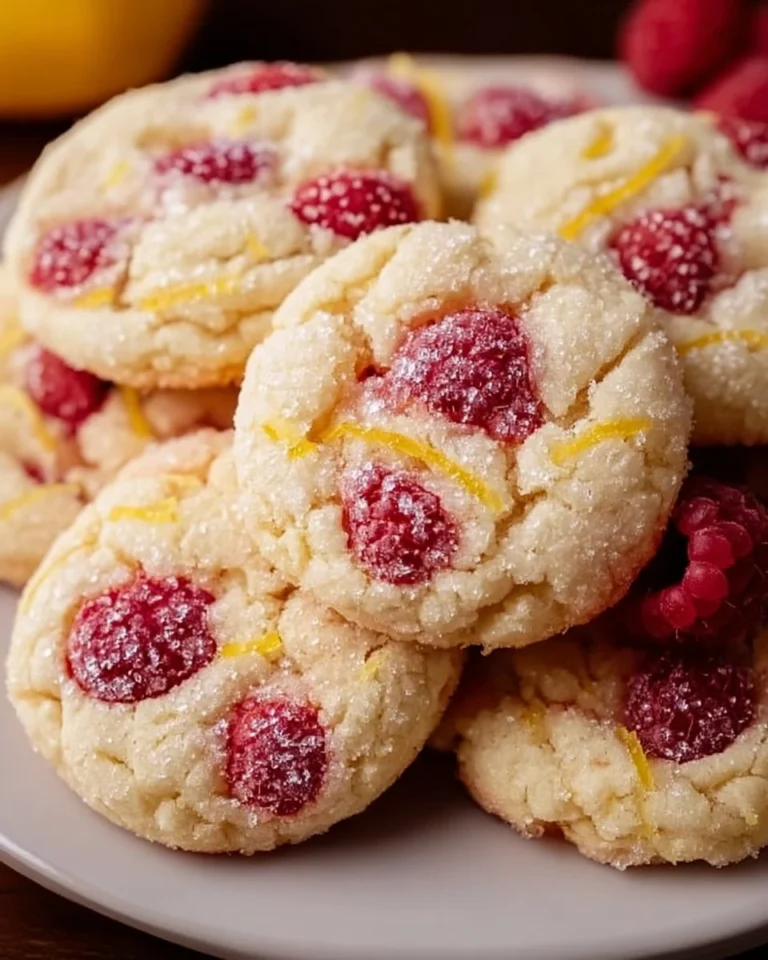 Lemon Raspberry Cookies with fresh raspberries and lemon zest on a plate