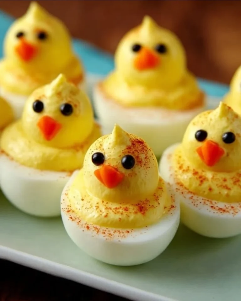 Delicious Million Dollar Deviled Eggs Chicks ready to serve as a festive appetizer