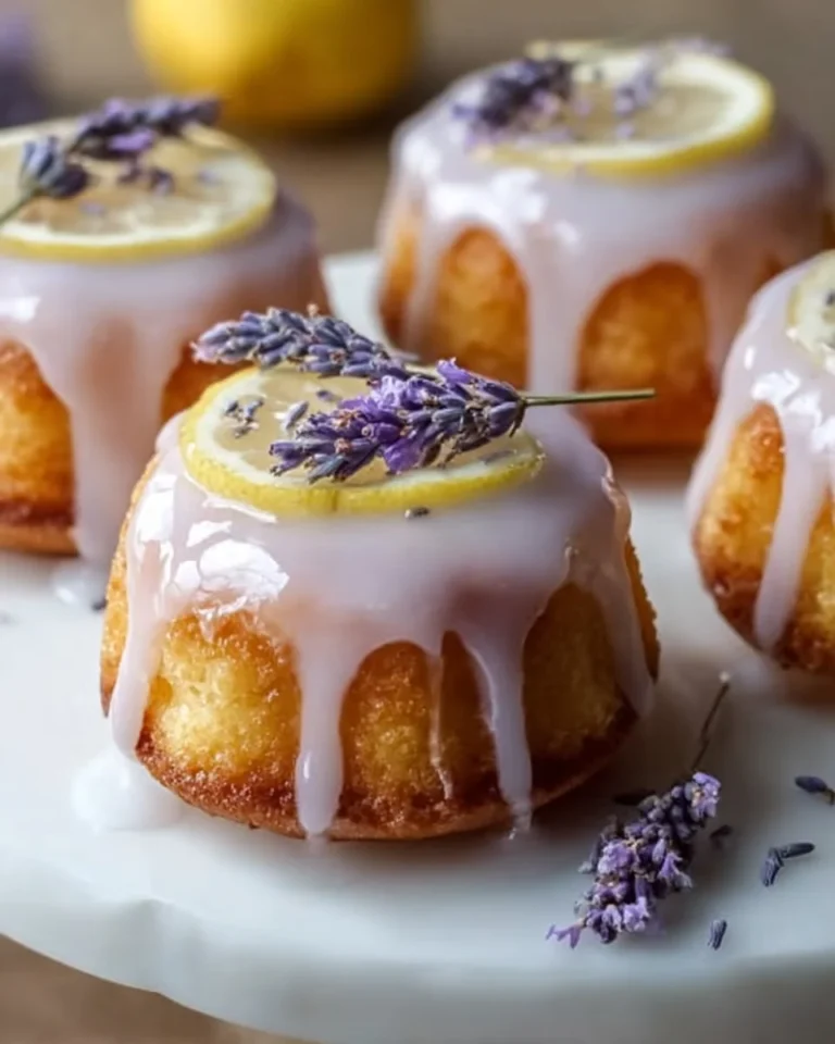Mini lemon cakes with a lavender glaze served on a plate