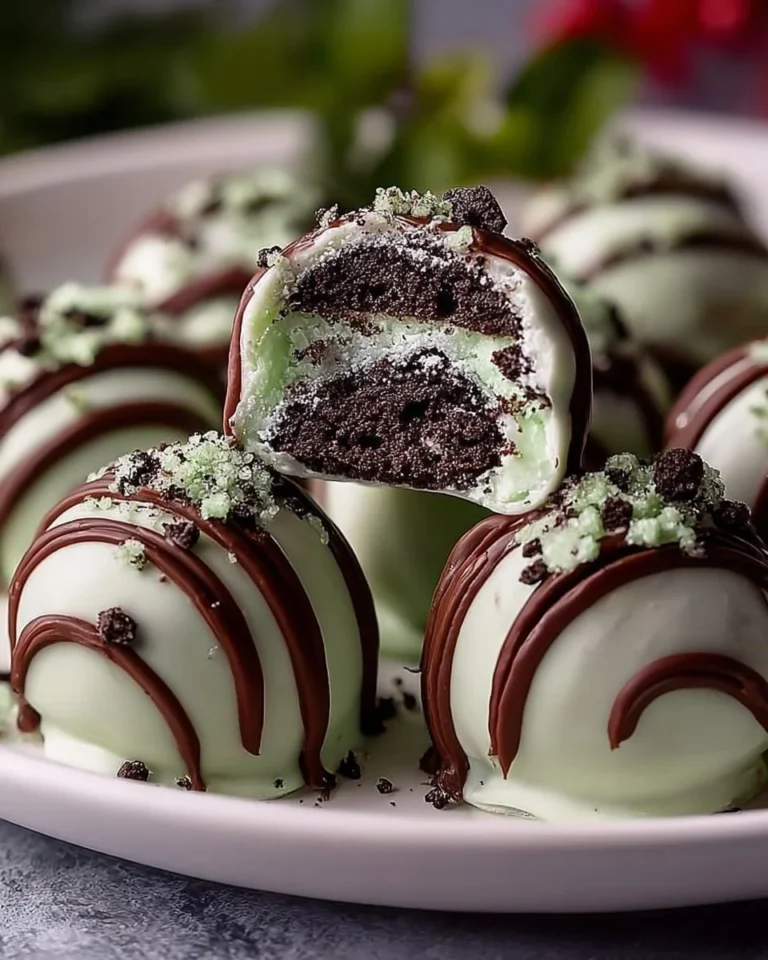 Delicious Mint Oreo Truffles coated in chocolate and garnished with mint.