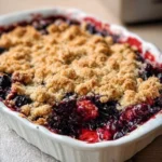 Freshly baked Mixed Berry Crumble served in a dish