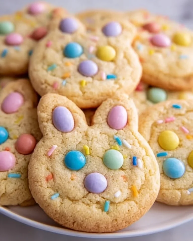 Colorful M&M Bunny Cookies decorated for Easter