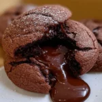 Freshly baked chocolate lava cookies with gooey molten center